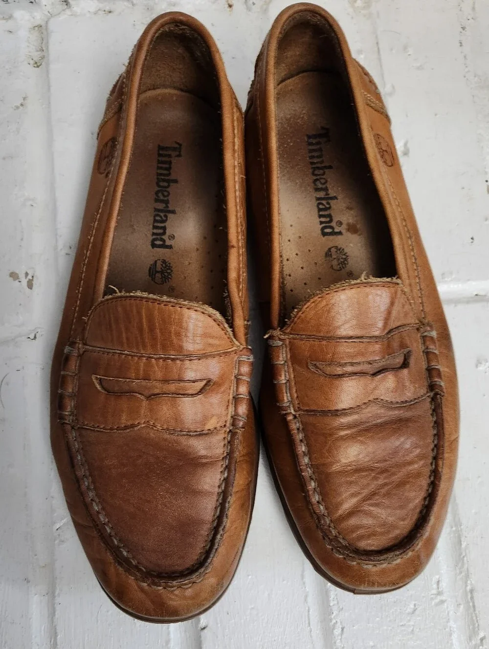 Timberland Men’s Tan Leather Loafers, Size 9.5M